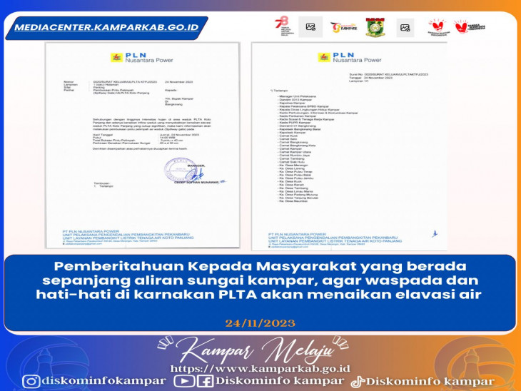Kenaikan Inflow Waduk PLTA, Pj Bupati Kampar Keluarkan Imbauan Kepada Masyarakat Agar Waspada