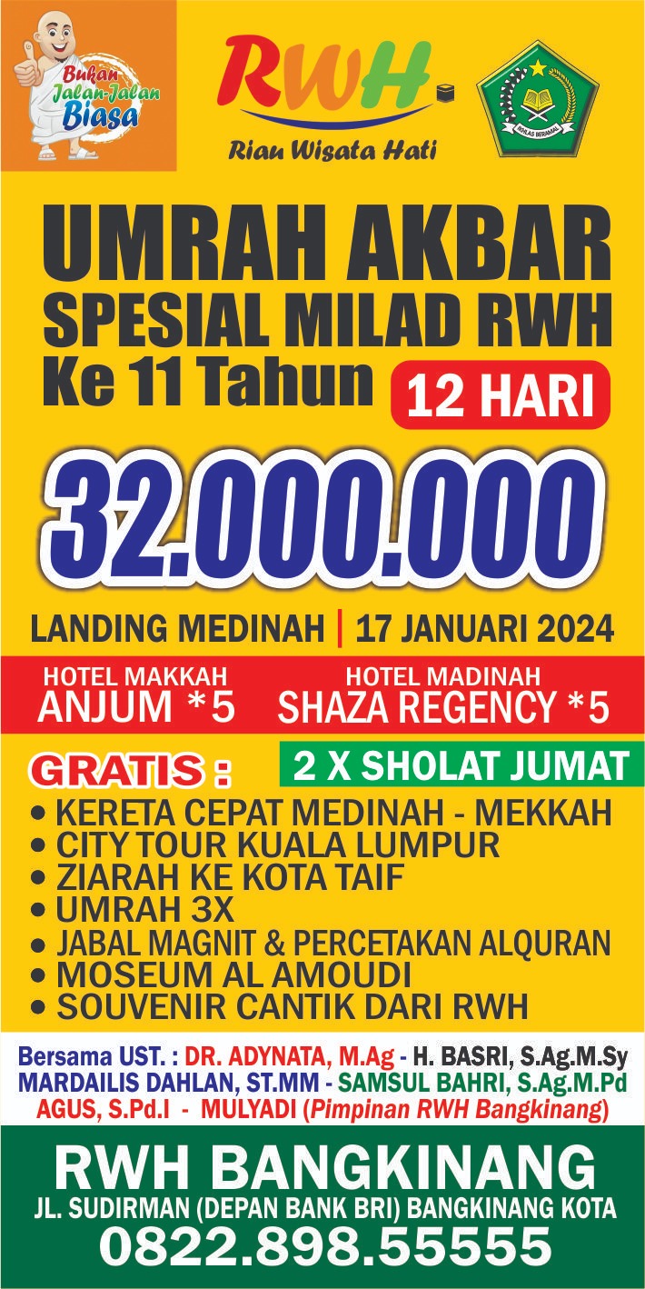 Umroh Akbar Bersama RWH Bangkinang, Fasilitas Hotel Bintang 5 dan Banyak Bonus Tournya