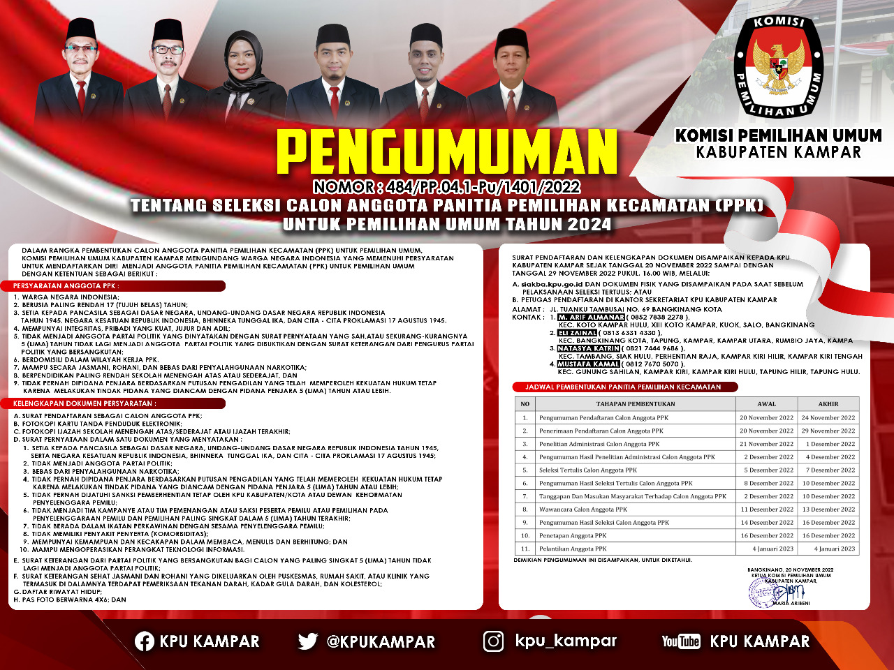 Ini Syarat Daftar Calon PPK Diumumkan KPU Kampar Pemilu 2024