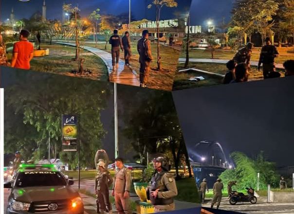 Cegah Kriminalitas, Pemuda Yang Duduk di Taman Hingga Dini Hari Dibubarkan Satpol PP Kampar