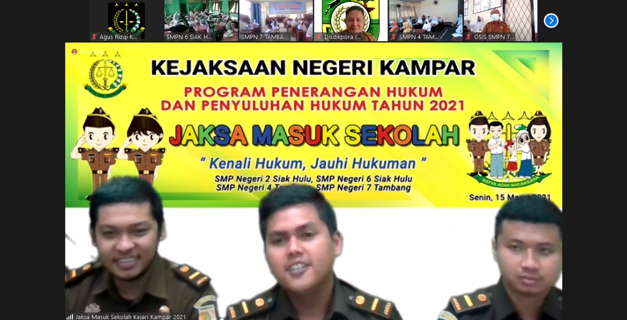 Secara Virtual, Kegiatan Jaksa Masuk Sekolah di 4 Sekolah Dilaksanakan Kejari Kampar
