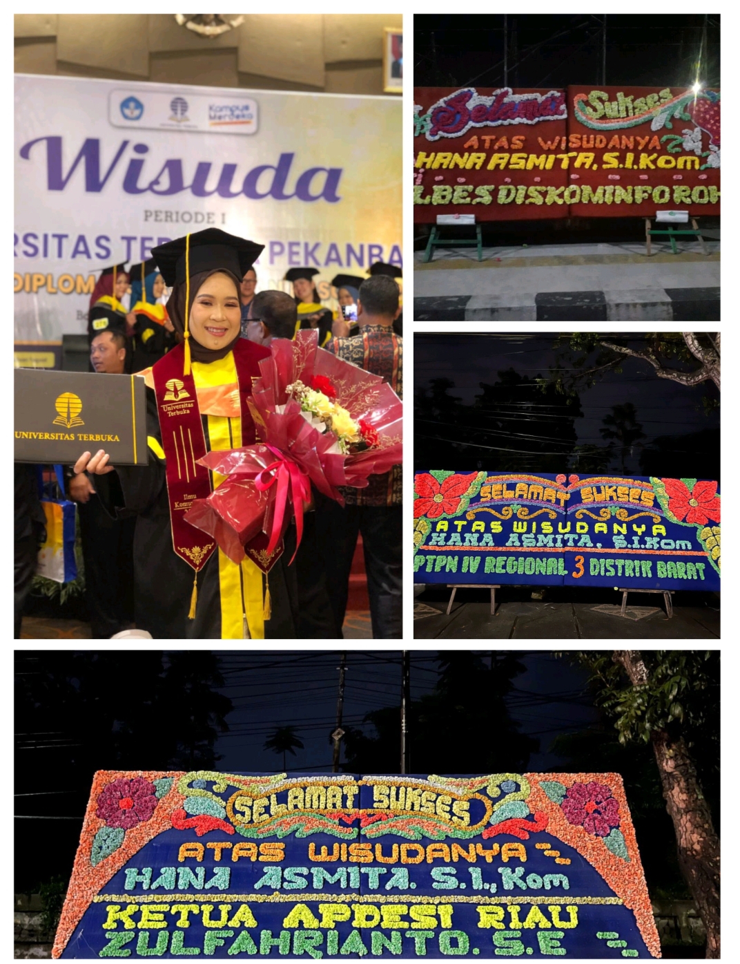 Bertabur Papan Bunga Jurnalis Asal Rohul Hana Asmita SIKom Mendadak Jadi Primadona Saat Wisuda 