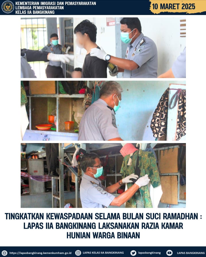 Tingkatkan Kewaspadaan Selama Bulan Suci Ramadhan, Lapas IIA Bangkinang Gelar Razia Kamar Hunian WBP