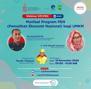 Pemprov Riau Gelar Webinar KPCPEN Manfaat Program PEN Bagi UMKM
