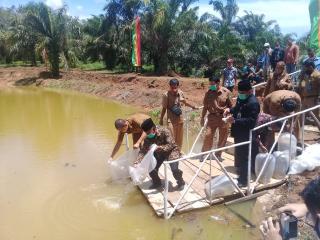 Sekda Taburkan 10 Ribu Ekor Benih Ikan di Objek Wisata Cekdam Perikanan RTU