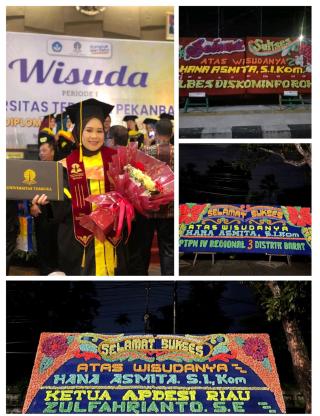 Bertabur Papan Bunga Jurnalis Asal Rohul Hana Asmita SIKom Mendadak Jadi Primadona Saat Wisuda 